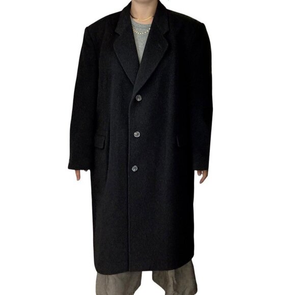 Vintage Mens 1970s Charcoal Gray Cashmere Blend Trench Coat Jacket 46R - Picture 3 of 10